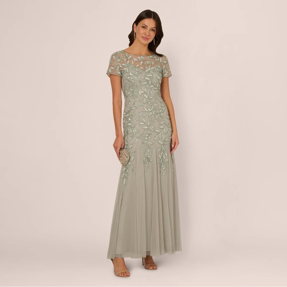 Adrianna Papell Light Sage Green Embellished Maxi Dress - Picture 3 of 8